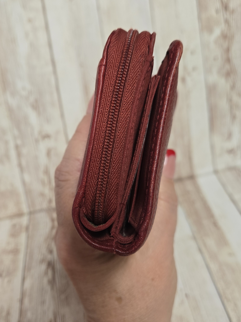 Options by Buxton Red Genuine Leather Checkbook Wallet Organizer - Picture 6 of 16